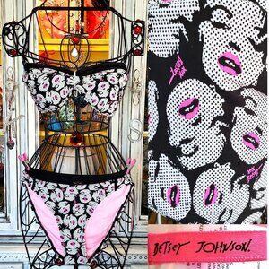 Betsey Johnson Bikini Black White Marilyn Monroe Wink Y2K Size Small Medium NWT